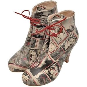 DOGO Vegan Leather Comic Print Lace-Up Ankle Boots | EU 36 | Art Heels